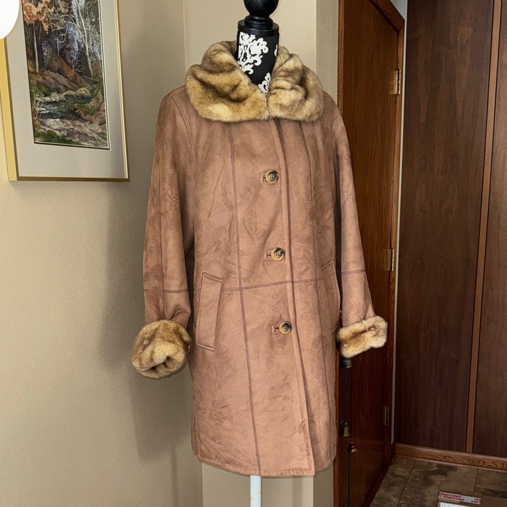 Gallery Brown Teddy Jacket with Faux Fur Trim